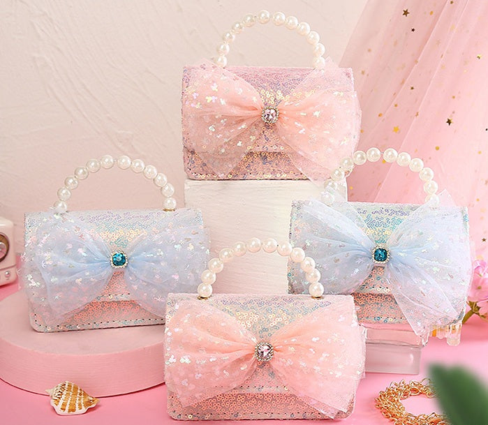 The Radiant Sequin Butterfly Handbag | Pearl Handle & Crystal Bow