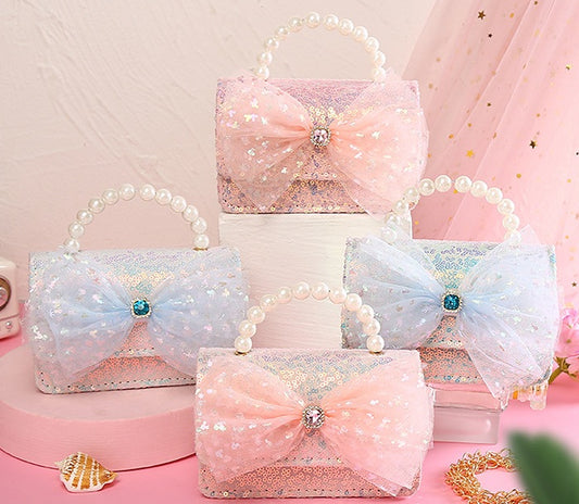 The Radiant Sequin Butterfly Handbag | Pearl Handle & Crystal Bow