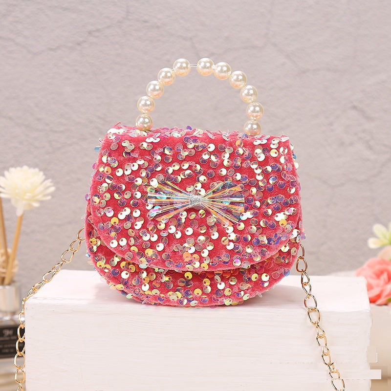 Velvet Sparkle Sequin Handbag | Pearl Handle & Holographic Bow | Sydney Stock