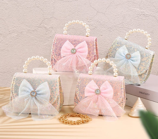 The Snowflake Sparkle Handbag | Pearl Handle & Tulle Bow | Sydney Stock