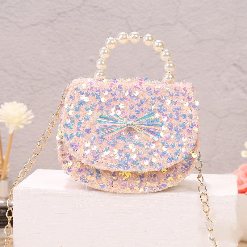 Velvet Sparkle Sequin Handbag | Pearl Handle & Holographic Bow | Sydney Stock