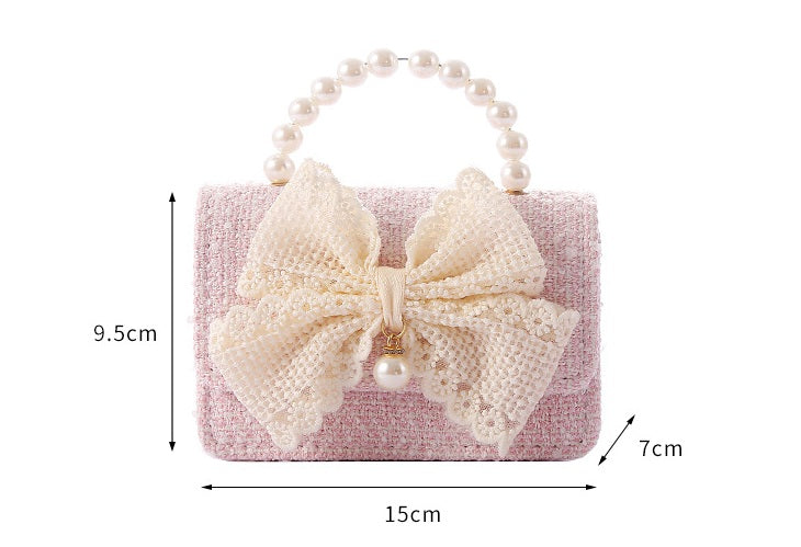 The Pastel Tweed Pearl Handbag | Oversized Lace Bow | Sydney Stock