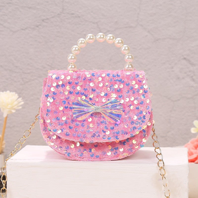 Velvet Sparkle Sequin Handbag | Pearl Handle & Holographic Bow | Sydney Stock