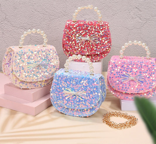 Velvet Sparkle Sequin Handbag | Pearl Handle & Holographic Bow | Sydney Stock
