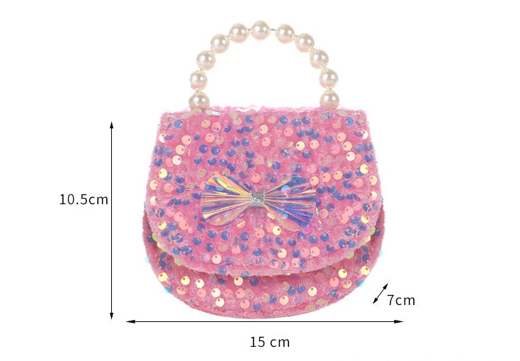 Velvet Sparkle Sequin Handbag | Pearl Handle & Holographic Bow | Sydney Stock