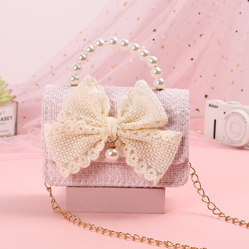 The Pastel Tweed Pearl Handbag | Oversized Lace Bow | Sydney Stock