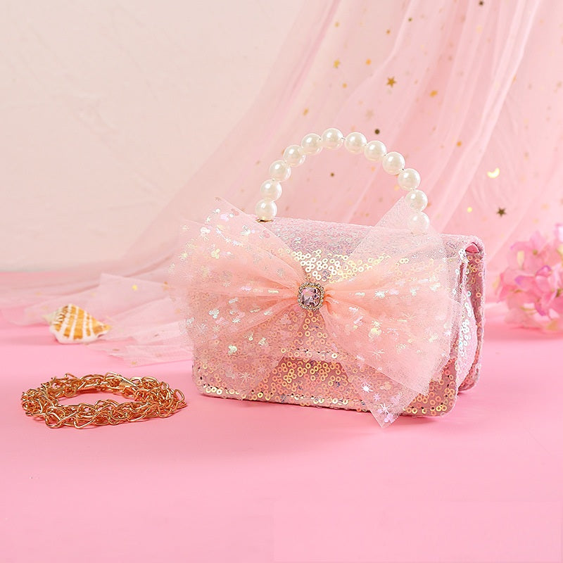 The Radiant Sequin Butterfly Handbag | Pearl Handle & Crystal Bow
