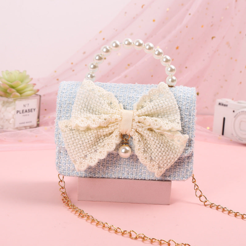The Pastel Tweed Pearl Handbag | Oversized Lace Bow | Sydney Stock