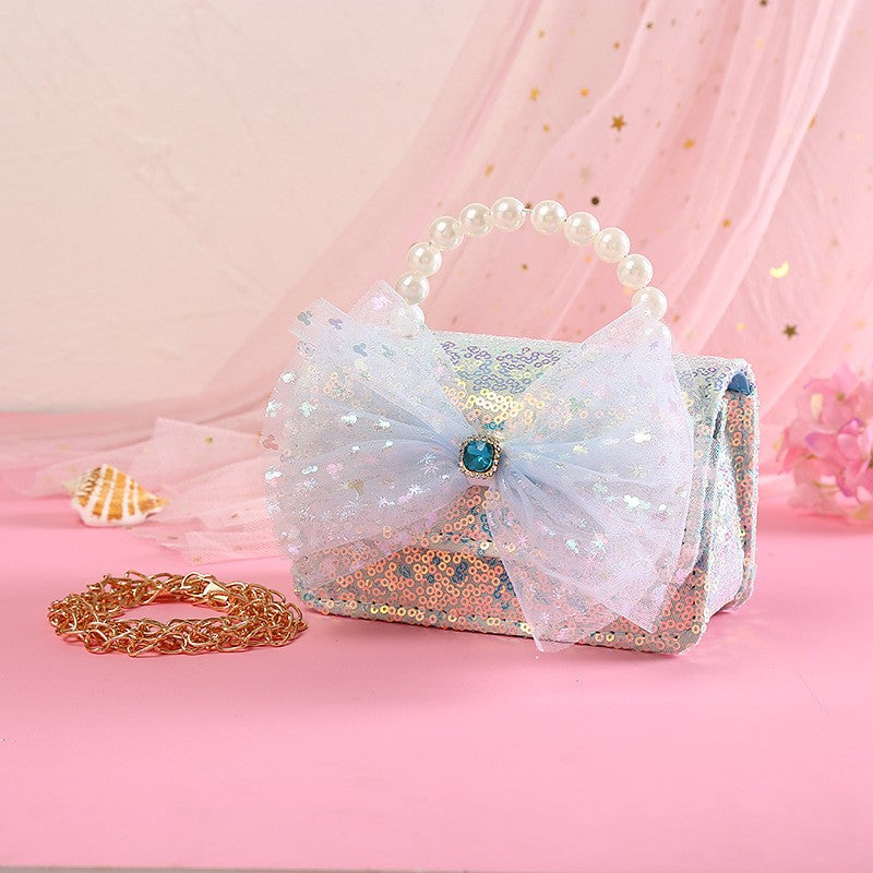 The Radiant Sequin Butterfly Handbag | Pearl Handle & Crystal Bow