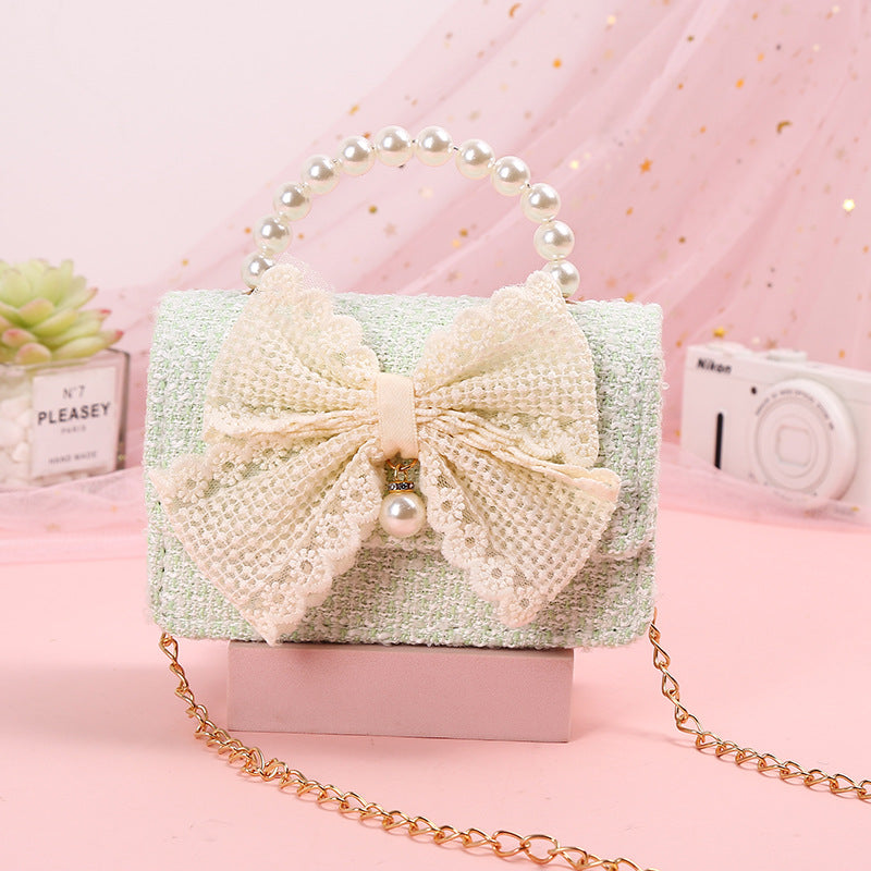 The Pastel Tweed Pearl Handbag | Oversized Lace Bow | Sydney Stock