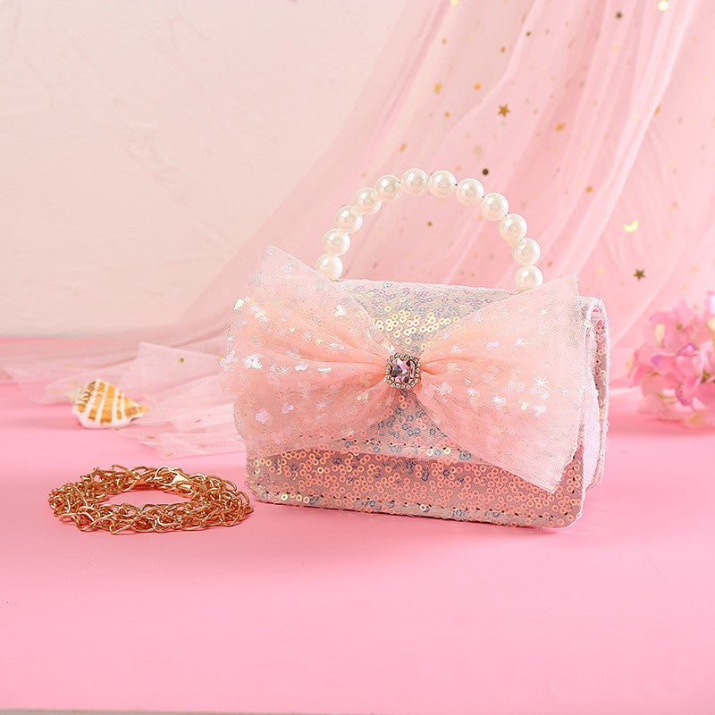 The Radiant Sequin Butterfly Handbag | Pearl Handle & Crystal Bow
