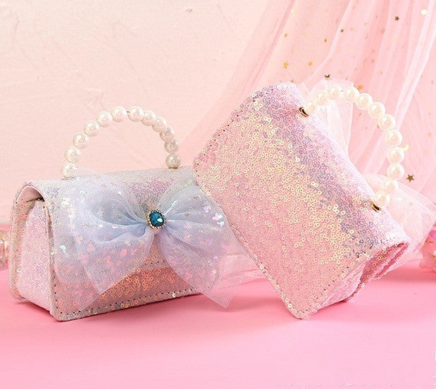 The Radiant Sequin Butterfly Handbag | Pearl Handle & Crystal Bow