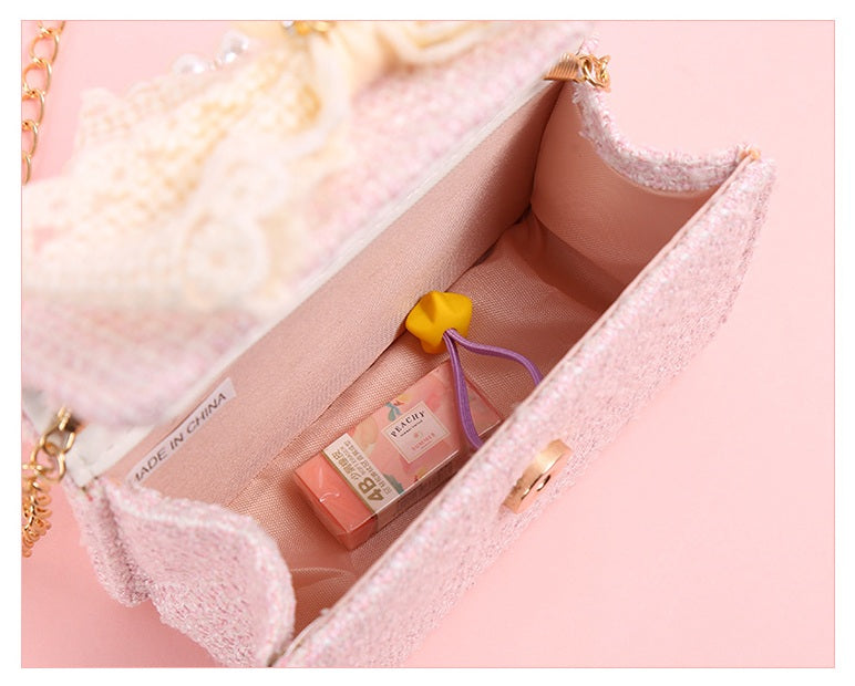 The Pastel Tweed Pearl Handbag | Oversized Lace Bow | Sydney Stock