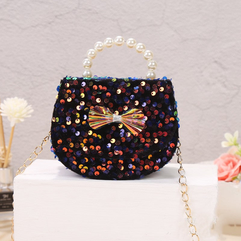 Velvet Sparkle Sequin Handbag | Pearl Handle & Holographic Bow | Sydney Stock