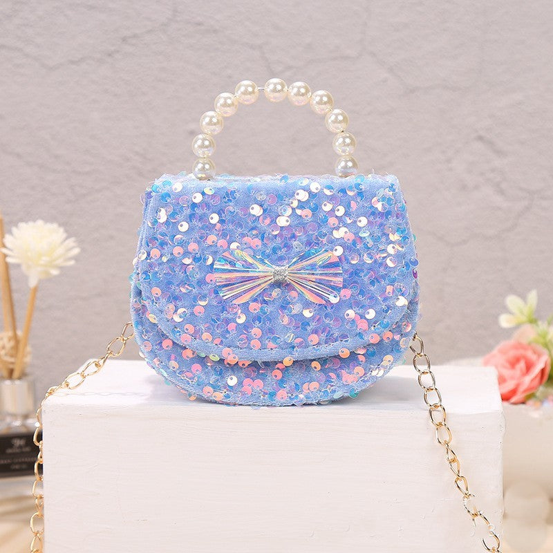 Velvet Sparkle Sequin Handbag | Pearl Handle & Holographic Bow | Sydney Stock