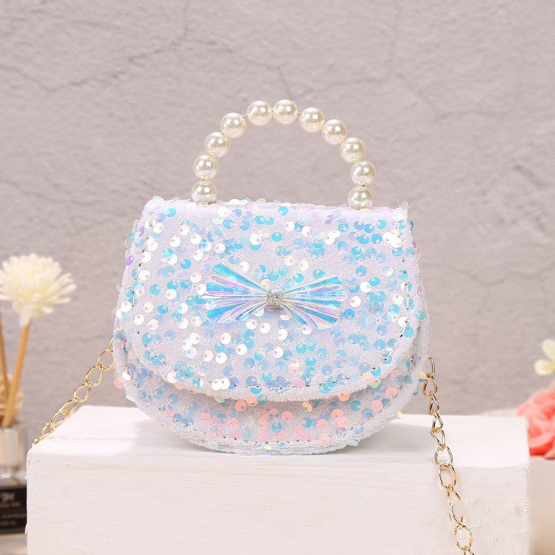 Velvet Sparkle Sequin Handbag | Pearl Handle & Holographic Bow | Sydney Stock